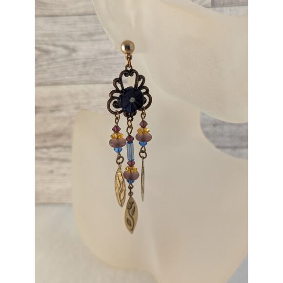 Duster Earrings Unusual.Posts Gold/ Silver Tone blue amber dusty rose - Picture 14 of 14